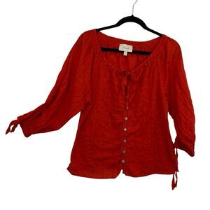 Tuckernuck Cleobella Top Small Rylan Tie Neck Orange Voile Cotton Peasant